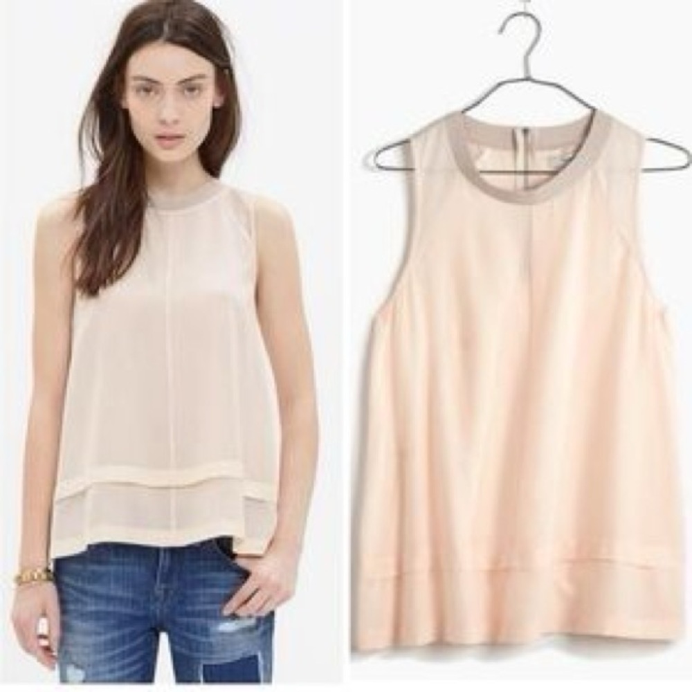 Madewell Silk Incline Tank in Blush Pink